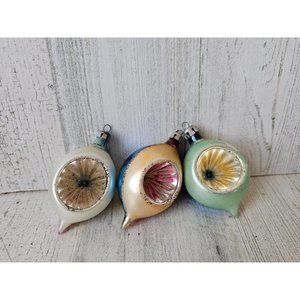 Vintage striped poland indent mini ornament reflector Mercury glass pink blue se